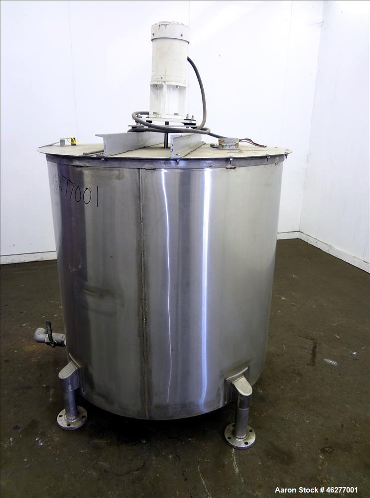 Used Tank, Approximately 320 Gallons, 304 Stainless Steel, Vertical. Approximately 45" diameter x 44" straight side. Flat top, sloped bottom. Carbon steel bridge with Sharpe disperser, model FDP-100,...