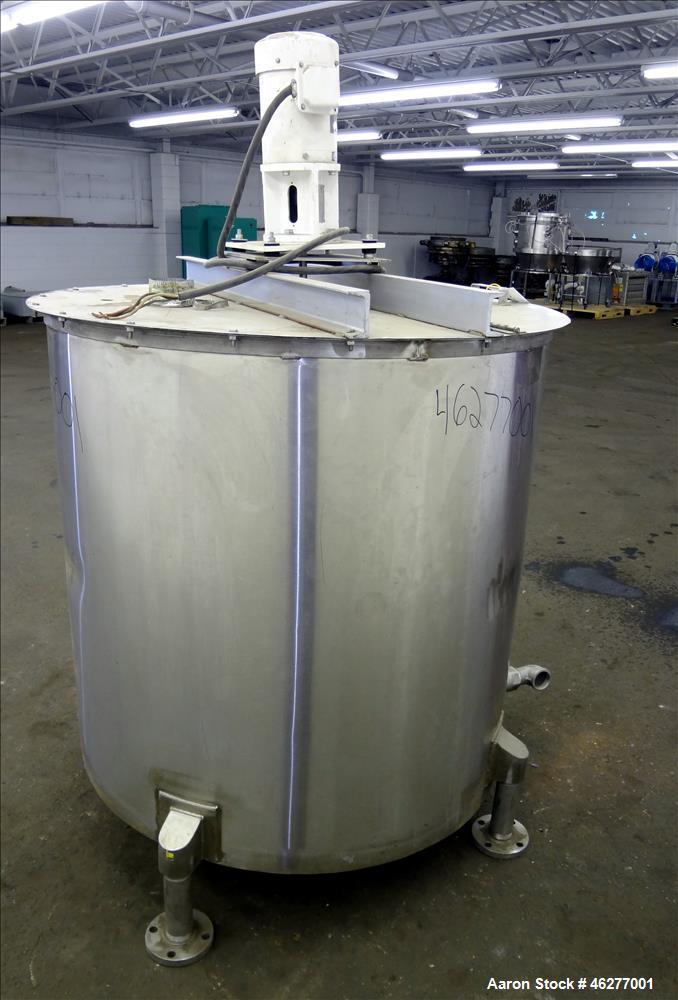 Used Tank, Approximately 320 Gallons, 304 Stainless Steel, Vertical. Approximately 45" diameter x 44" straight side. Flat top, sloped bottom. Carbon steel bridge with Sharpe disperser, model FDP-100,...