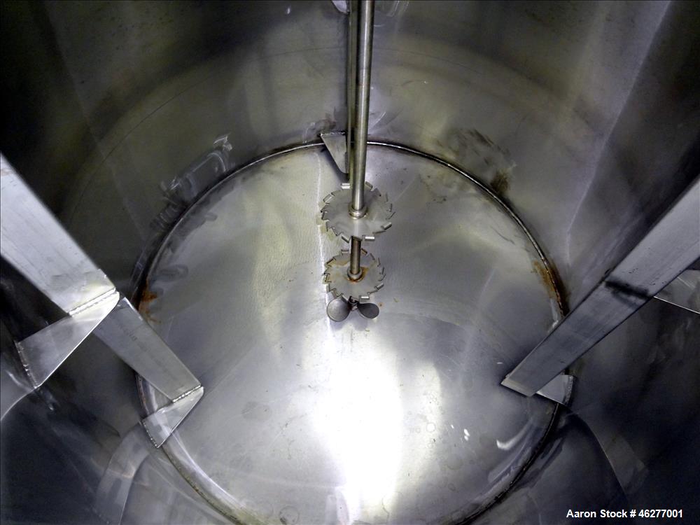 Used Tank, Approximately 320 Gallons, 304 Stainless Steel, Vertical. Approximately 45" diameter x 44" straight side. Flat top, sloped bottom. Carbon steel bridge with Sharpe disperser, model FDP-100,...