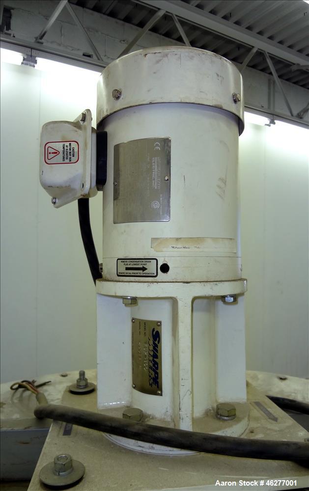 Used Tank, Approximately 320 Gallons, 304 Stainless Steel, Vertical. Approximately 45" diameter x 44" straight side. Flat top, sloped bottom. Carbon steel bridge with Sharpe disperser, model FDP-100,...