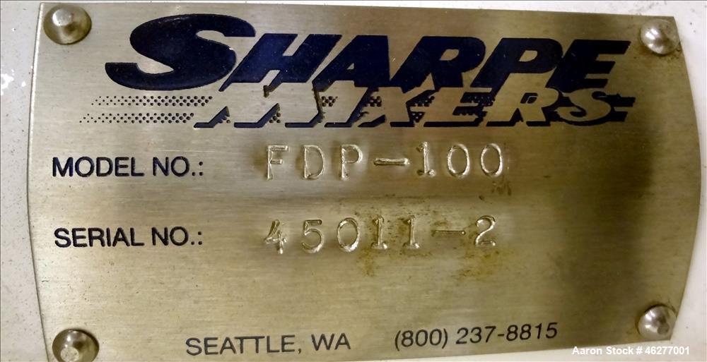 Used Tank, Approximately 320 Gallons, 304 Stainless Steel, Vertical. Approximately 45" diameter x 44" straight side. Flat top, sloped bottom. Carbon steel bridge with Sharpe disperser, model FDP-100,...