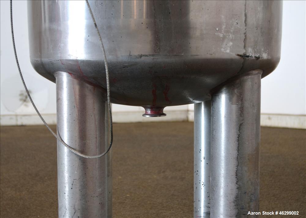 Used Tank, Approximately 40 Gallons, 304 Stainless Steel, Vertical. 20" Diameter x 30" straight side. Bolt-on flat top with 1/4 hinged cover, dished bottom. Top entering Lightnin agitator model XJC-3...