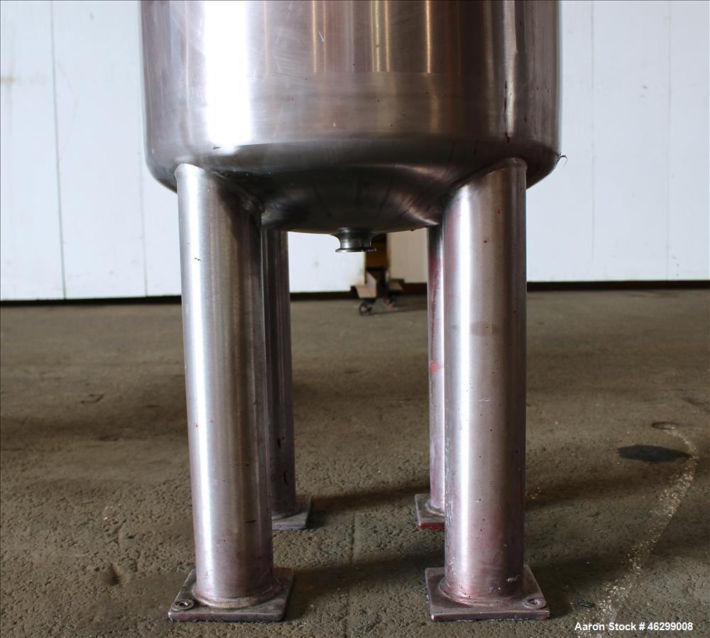 Used Tank, Approximately 40 Gallons, 304 Stainless Steel, Vertical. 20" Diameter x 30" straight side. Bolt-on flat top with 1/4 hinged cover, dished bottom. Top entering Lightnin agitator model XJC-3...