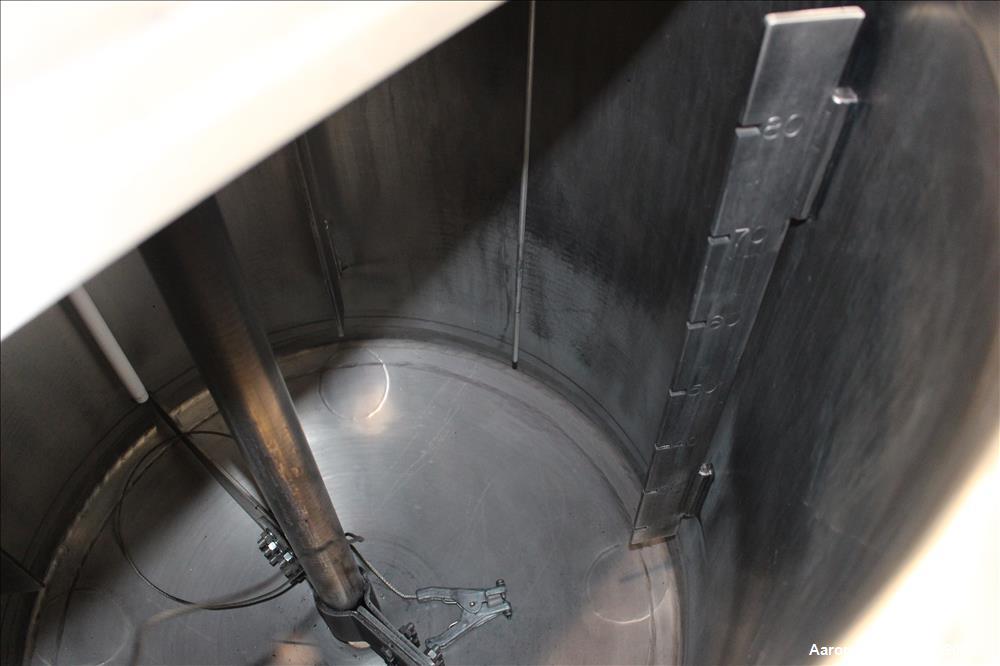 Used Tank, Approximately 80 Gallons, 304 Stainless Steel, Vertical. 30" Diameter x 28" straight side. Bolt-on flat top with 1/3 hinged cover, dished bottom. Top entering agitator, with 2" diameter sh...