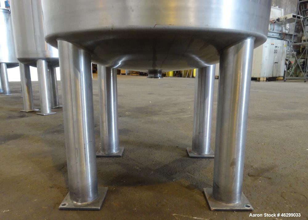 Used Tank, Approximately 80 Gallons, 304 Stainless Steel, Vertical. 30" Diameter x 28" straight side. Bolt-on flat top with 1/3 hinged cover, dished bottom. Top entering agitator, with 2" diameter sh...