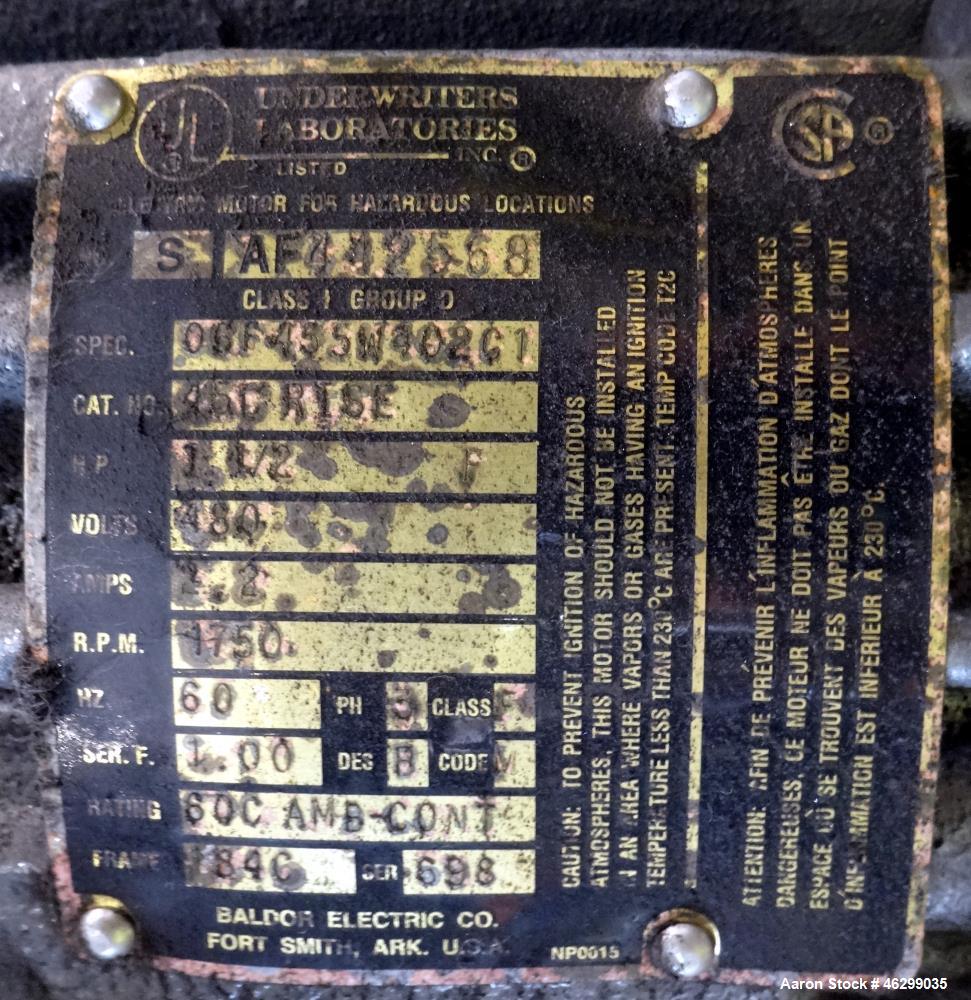 Used Tank, Approximately 80 Gallons, 304 Stainless Steel, Vertical. 30" Diameter x 28" straight side. Bolt-on flat top with 1/3 hinged cover, dished bottom. Top entering agitator, with 2" diameter sh...