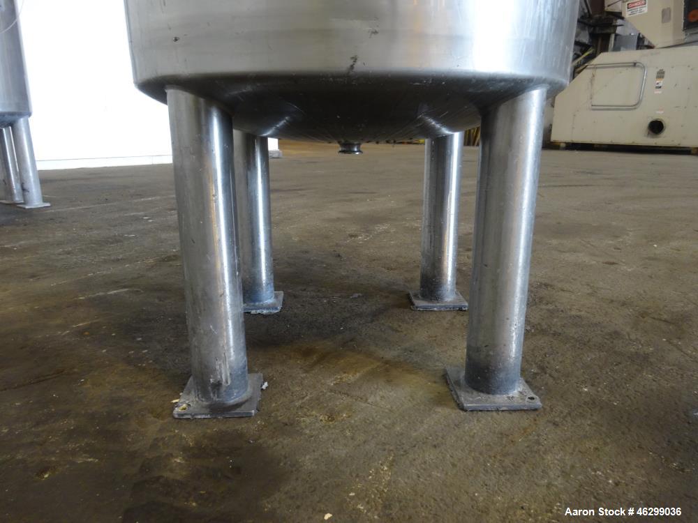 Used Tank, Approximately 80 Gallons, 304 Stainless Steel, Vertical. 30" Diameter x 28" straight side. Bolt-on flat top with 1/3 hinged cover, dished bottom. Top entering agitator, with 2" diameter sh...