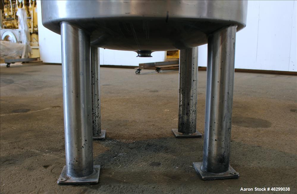Used Tank, Approximately 80 Gallons, 304 Stainless Steel, Vertical. 30" Diameter x 28" straight side. Bolt-on flat top with 1/3 hinged cover, dished bottom. Top entering agitator, with 2" diameter sh...