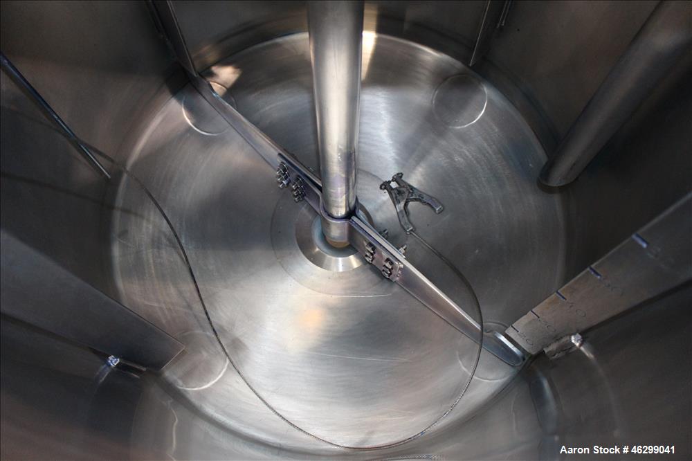 Used Tank, Approximately 80 Gallons, 304 Stainless Steel, Vertical. 30" Diameter x 28" straight side. Bolt-on flat top with 1/3 hinged cover, dished bottom. Top entering agitator, with 2" diameter sh...