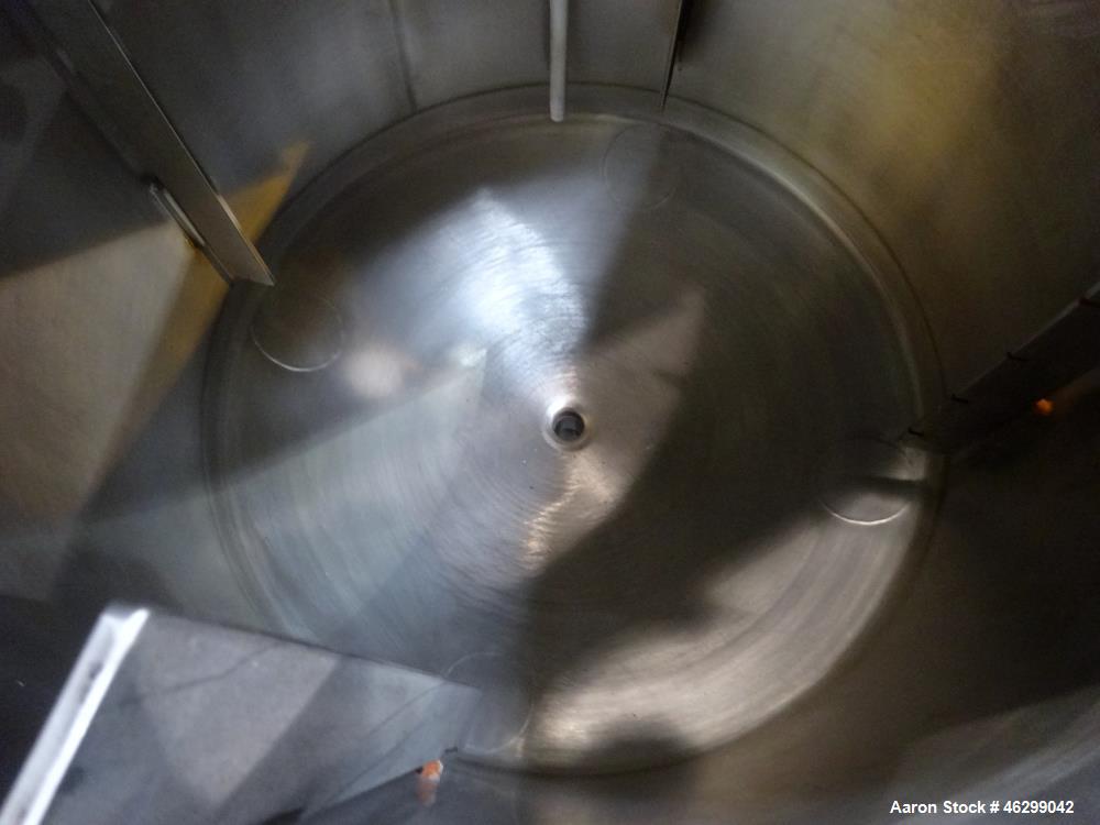 Used Tank, Approximately 80 Gallons, 304 Stainless Steel, Vertical. 30" Diameter x 28" straight side. Bolt-on flat top with 1/3 hinged cover, dished bottom. (4) Sidewall baffles. 1-1/2" Tri-clamp cen...
