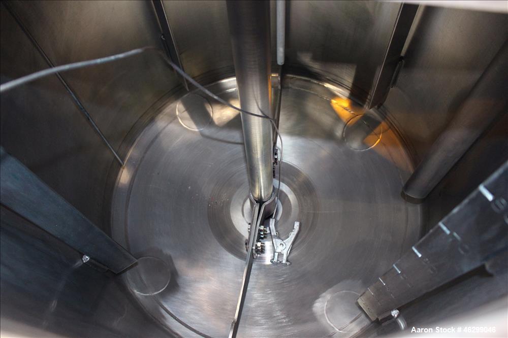 Used Tank, Approximately 80 Gallons, 304 Stainless Steel, Vertical. 30" Diameter x 28" straight side. Bolt-on flat top with 1/3 hinged cover, dished bottom. Top entering agitator, with 2" diameter sh...