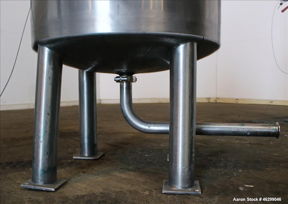 Used Tank, Approximately 80 Gallons, 304 Stainless Steel, Vertical. 30" Diameter x 28" straight side. Bolt-on flat top with 1/3 hinged cover, dished bottom. Top entering agitator, with 2" diameter sh...