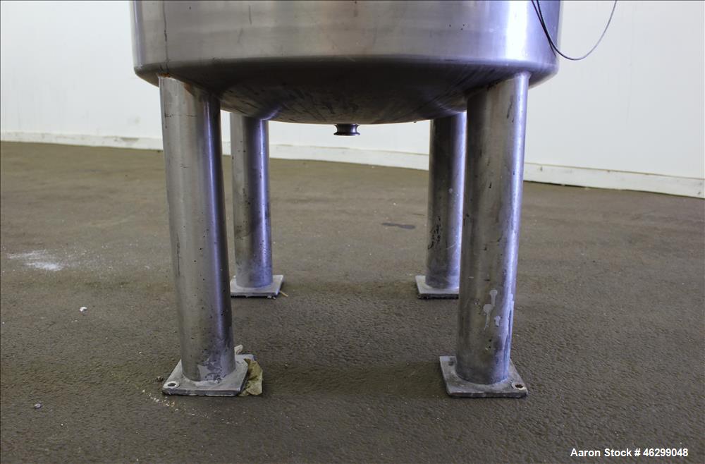 Used Tank, Approximately 80 Gallons, 304 Stainless Steel, Vertical. 30" Diameter x 28" straight side. Bolt-on flat top with 1/3 hinged cover, dished bottom. Top entering Lightnin agitator model XJC-3...