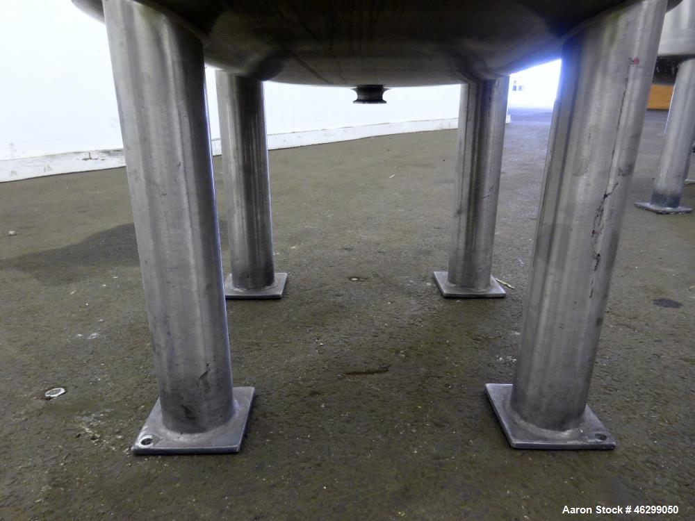 Used Tank, Approximately 80 Gallons, 304 Stainless Steel, Vertical. 30" Diameter x 28" straight side. Bolt-on flat top with 1/3 hinged cover, dished bottom. (4) Sidewall baffles. 1-1/2" Tri-clamp cen...