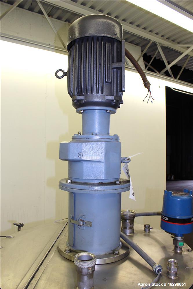 Used Tank, Approximately 80 Gallons, 304 Stainless Steel, Vertical. 30" Diameter x 28" straight side. Bolt-on flat top with 1/3 hinged cover, dished bottom. Top entering agitator, with 2" diameter sh...
