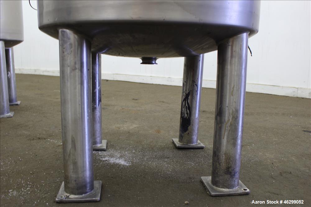 Used Tank, Approximately 80 Gallons, 304 Stainless Steel, Vertical. 30" Diameter x 28" straight side. Bolt-on flat top with 1/3 hinged cover, dished bottom. Top entering agitator, with 2" diameter sh...