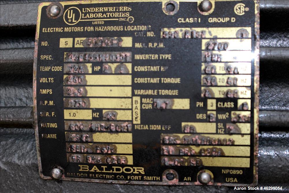 Used Tank, Approximately 120 Gallons, 304 Stainless Steel, Vertical. 40" Diameter x 22" straight side. Bolt-on flat top with 1/4 hinged cover, dished bottom. Top entering agitator, with 2" diameter s...