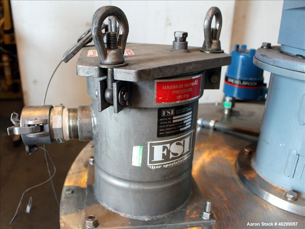 Used Tank, Approximately 120 Gallons, 304 Stainless Steel, Vertical. 40" Diameter x 22" straight side. Bolt-on flat top with 1/4 hinged cover, dished bottom. Top entering agitator, with 2" diameter s...