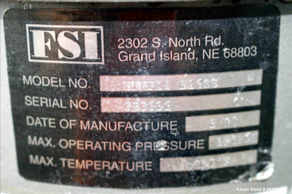 Used Tank, Approximately 120 Gallons, 304 Stainless Steel, Vertical. 40" Diameter x 22" straight side. Bolt-on flat top with 1/4 hinged cover, dished bottom. Top entering agitator, with 2" diameter s...