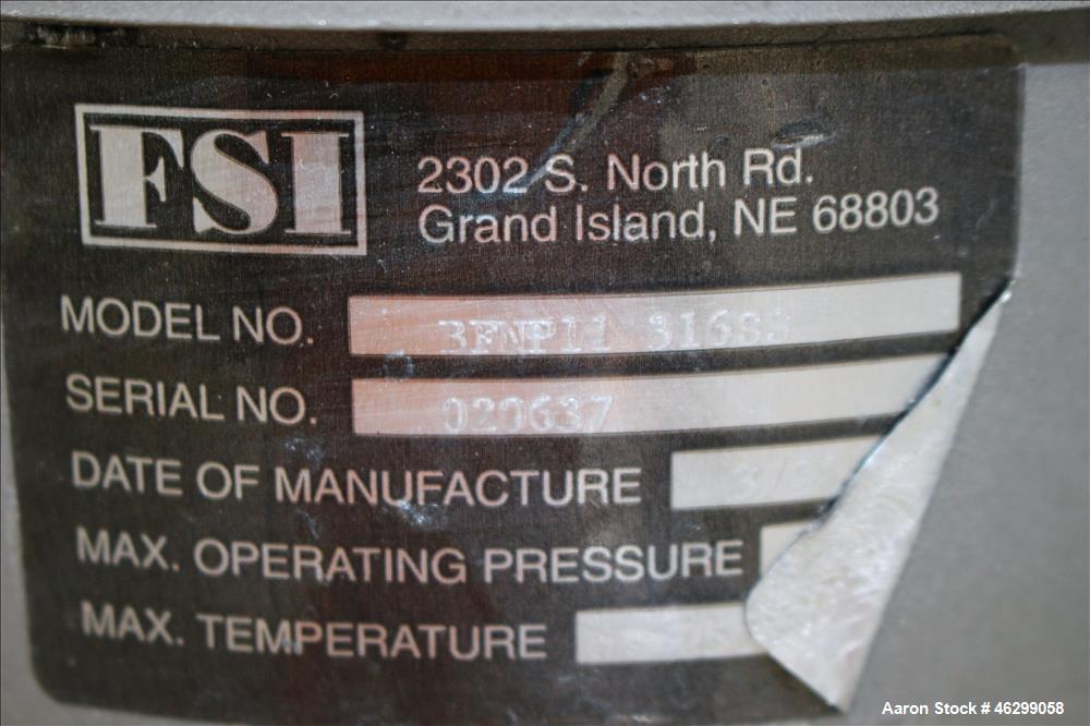 Used Tank, Approximately 120 Gallons, 304 Stainless Steel, Vertical. 40" Diameter x 22" straight side. Bolt-on flat top with 1/4 hinged cover, dished bottom. Top entering agitator, with 2" diameter s...