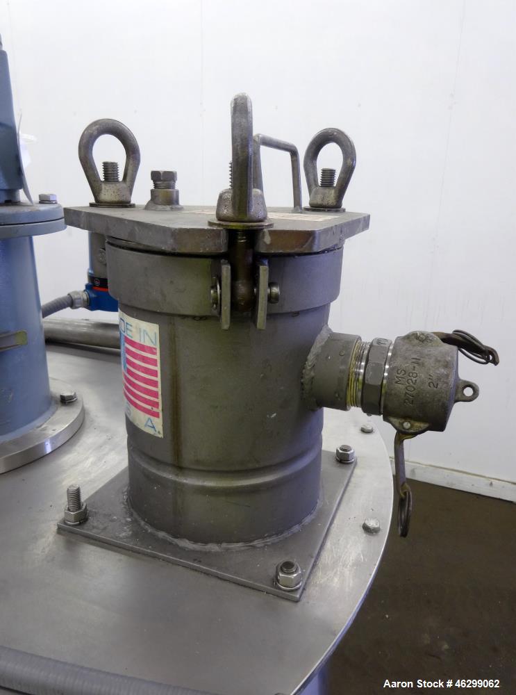Used Tank, Approximately 120 Gallons, 304 Stainless Steel, Vertical. 40" Diameter x 22" straight side. Bolt-on flat top with 1/4 hinged cover, dished bottom. Top entering agitator, with 2" diameter s...