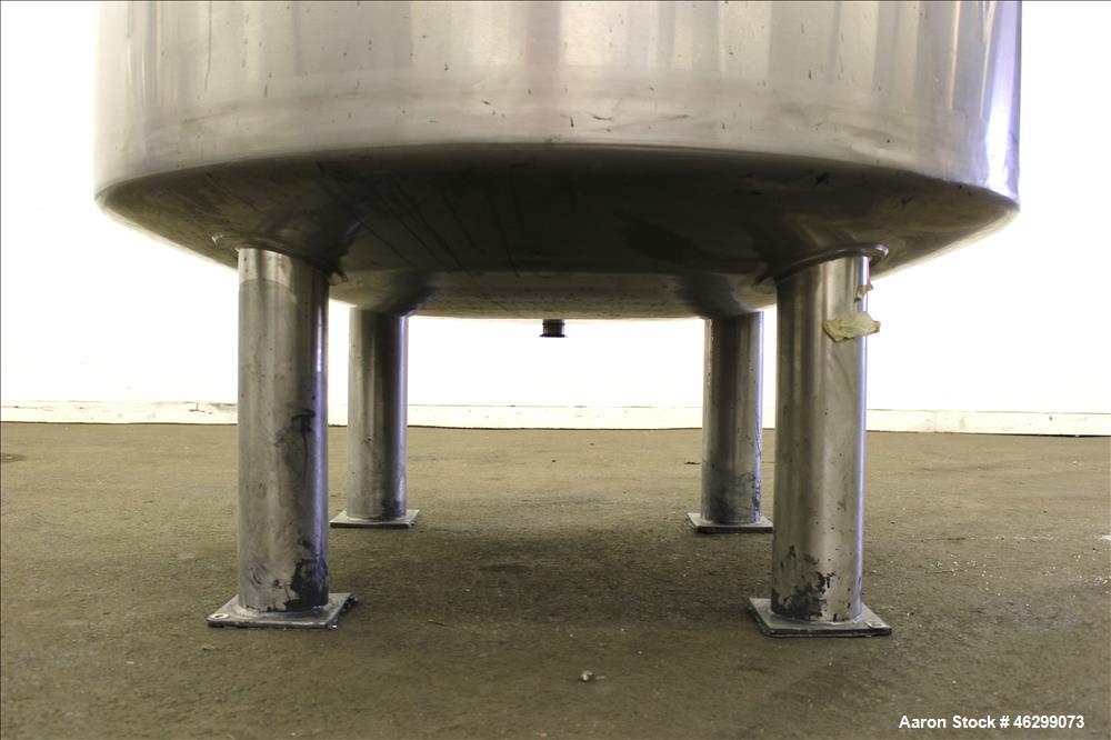 Used Tank, Approximate 350 Gallon, 304 Stainless Steel, Vertical. 60" Diameter x 28" straight side. Bolt on flat top with 1/3 hinged cover, dished bottom. Top entering Lightnin agitator, model XJC-30...