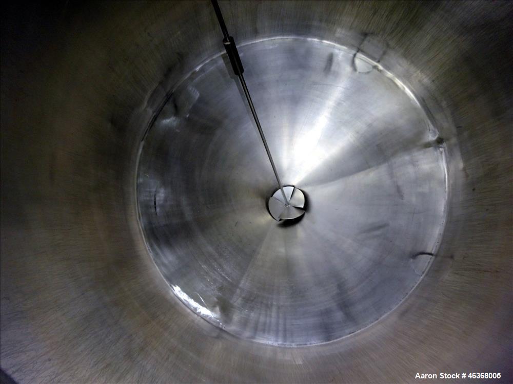 Used Tank, Approximate 200 Gallon, 304 Stainless Steel, Vertical. Approximate 35" diameter x 37" straight side. Slight dished top and 24" long coned bottom. Openings top: 18" diameter bolt on cover w...