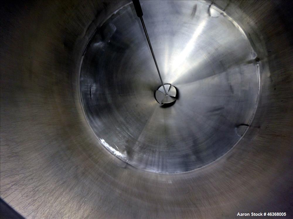 Used Tank, Approximate 200 Gallon, 304 Stainless Steel, Vertical. Approximate 35" diameter x 37" straight side. Slight dished top and 24" long coned bottom. Openings top: 18" diameter bolt on cover w...
