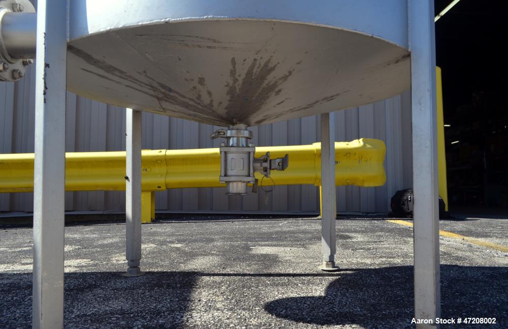 Used Tank, Approximately 200 Gallon, 304 Stainless Steel, Vertical. 36" Diameter x 48" straight side. Open top with (2) 1/2 covers, slight coned bottom. Openings side (2) 2" tri-clamp, 4". 2" Tri-cla...