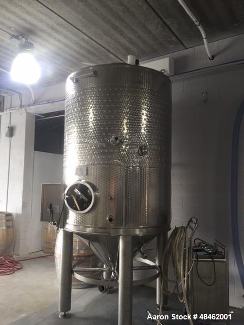 Used- Ganimede Diaphragm Tank. Red Fermenter, 44 HL, 3 ton capacity. 304 stainless steel. Conical top. Internal funneled dia...
