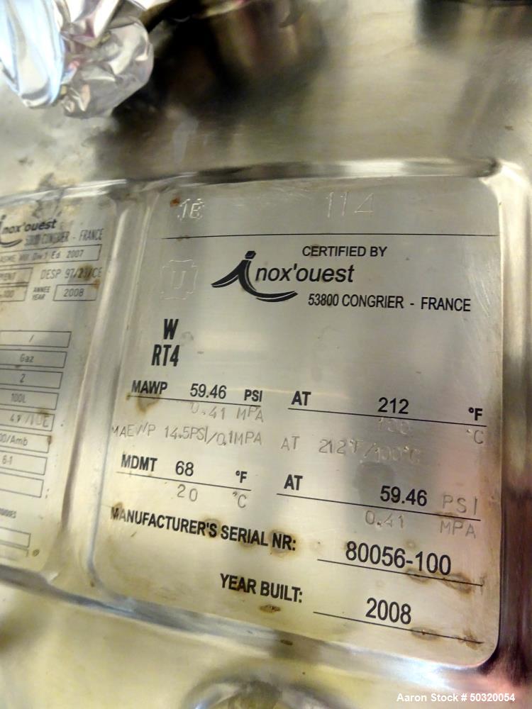 Used Inox’ouest Pressure Mix Tank, 100 Liter, 316 Stainless Steel, Vertical.