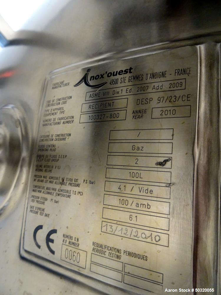 Used Inox’ouest Pressure Mix Tank, 100 Liter, 316 Stainless Steel, Vertical.