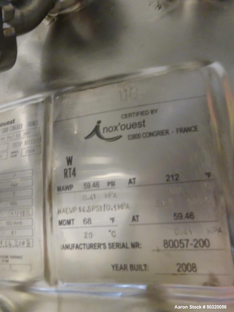 Used Inox'ouest Pressure Mix Tank, 100 Liter, 316L Stainless Steel, Vertical
