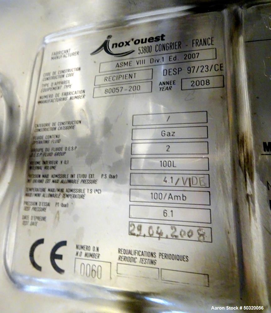 Used Inox'ouest Pressure Mix Tank, 100 Liter, 316L Stainless Steel, Vertical