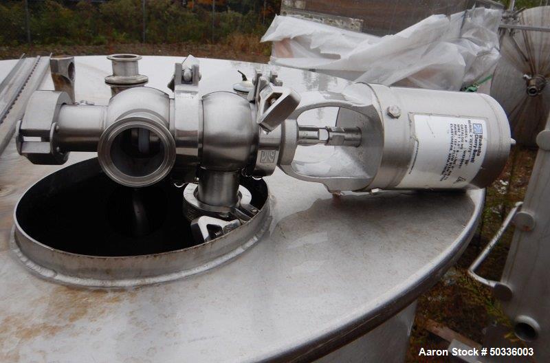 Used Tank, Approximately 175 Gallon, Stainless Steel, Vertical. Approximate 34" diameter x 36" straight side.  Flat top with hinged 1/3 cover, flat bottom. Includes CIP spray ball. Bottom outlet. Mou...