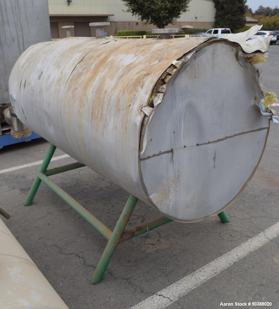 Used- Tank, Approximate 300 Gallon, Stainless Steel, Horizontal. Approximate 36” diameter x 60” straight side, dished heads....