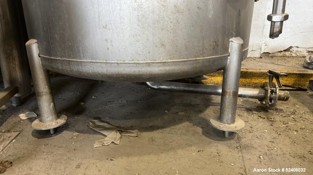 Used Tank, Approximate 250 Gallon, Stainless Steel, Vertical. Approximate 30" diameter x 77" straight side, dished top & bottom. Mounted on 4 stainless legs.