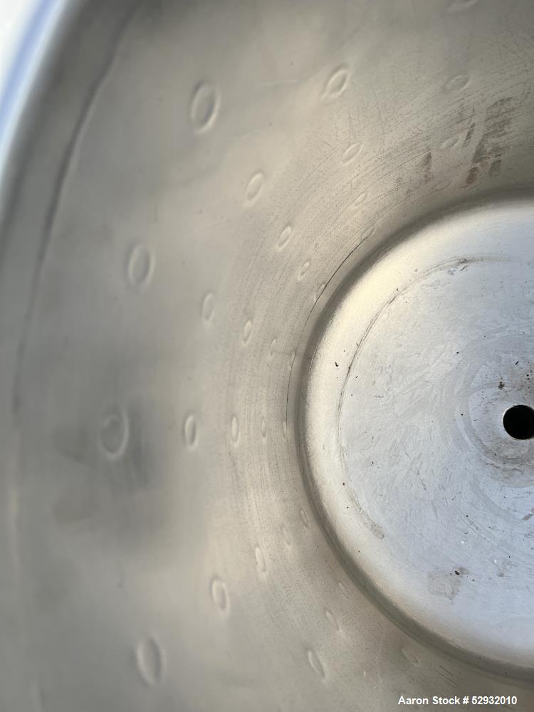 Used Jacketed Tank, Approximate 20 Gallon, Stainless Steel, Vertical. Approximate 18" diameter x 18" straight side. Flat open top, dished bottom. Jacket no rating. 1-1/2" Center bottom outlet with ma...