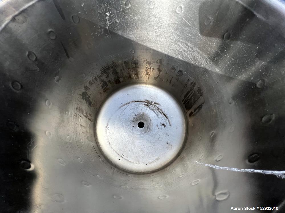 Used Jacketed Tank, Approximate 20 Gallon, Stainless Steel, Vertical. Approximate 18" diameter x 18" straight side. Flat open top, dished bottom. Jacket no rating. 1-1/2" Center bottom outlet with ma...