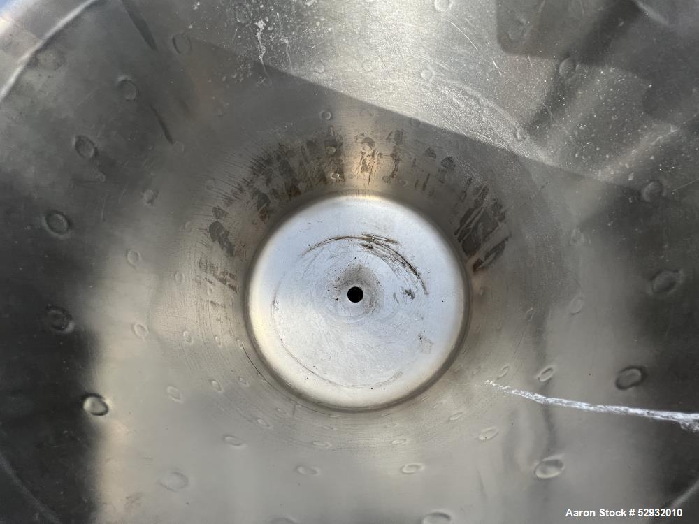 Used Jacketed Tank, Approximate 20 Gallon, Stainless Steel, Vertical. Approximate 18" diameter x 18" straight side. Flat open top, dished bottom. Jacket no rating. 1-1/2" Center bottom outlet with ma...