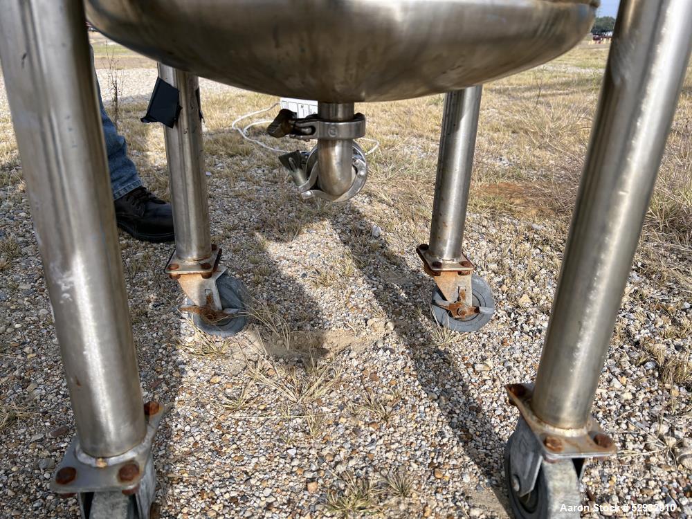 Used Jacketed Tank, Approximate 20 Gallon, Stainless Steel, Vertical. Approximate 18" diameter x 18" straight side. Flat open top, dished bottom. Jacket no rating. 1-1/2" Center bottom outlet with ma...
