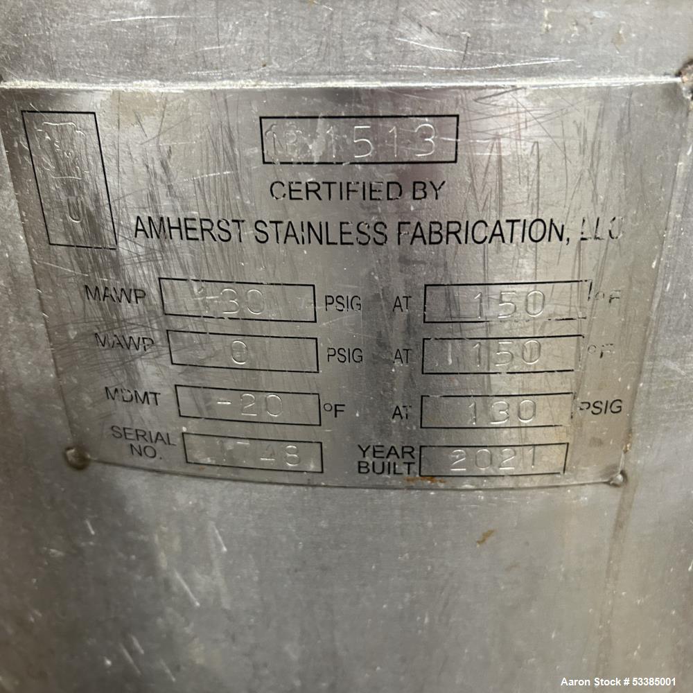 Usado: aproximadamente 300 galones, olla de presión de agitación de acero inoxidable Amherst con ruedas, S / N: 1748. 130 PS...