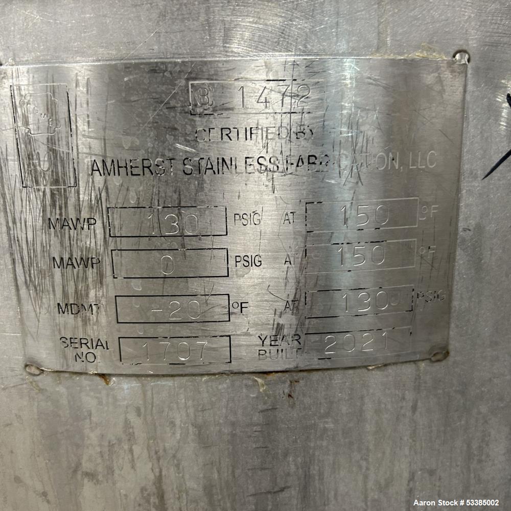 Used-Approximately 300 Gallon, Amherst Stainless Steel Agitation Pressure Pot on Casters, S/N: 1707. 130 PSI at 150 Degree F...