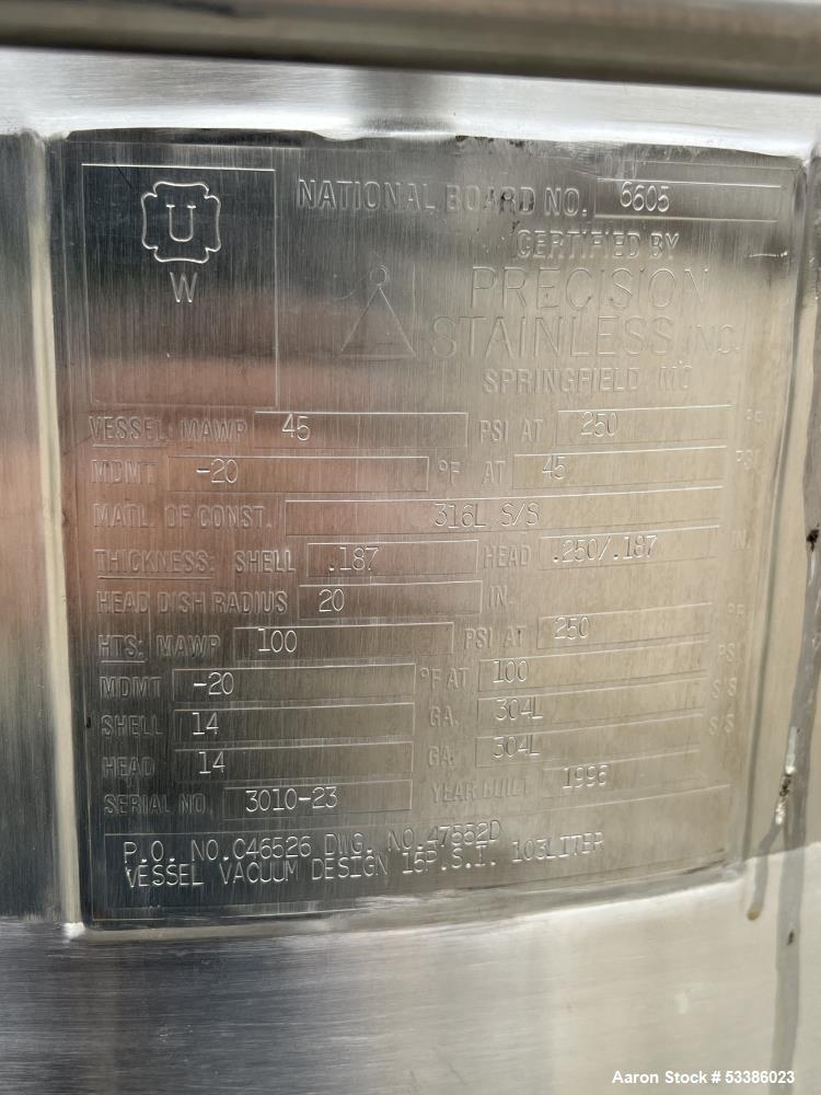 Used 27.2 Gallon Precision Stainless Tank – Jacketed & Insulated