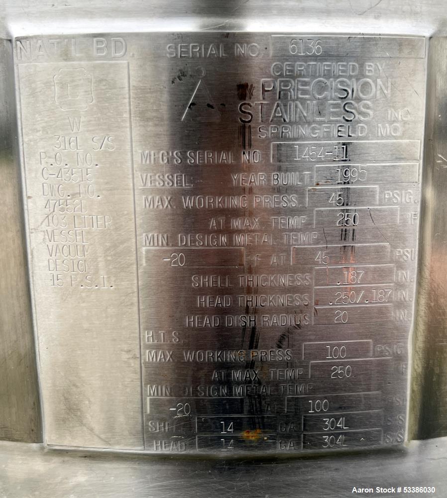 Precision Stainless Thaw Tank, Jacketed. 103 Liter / 27.2 Gallon Capacity