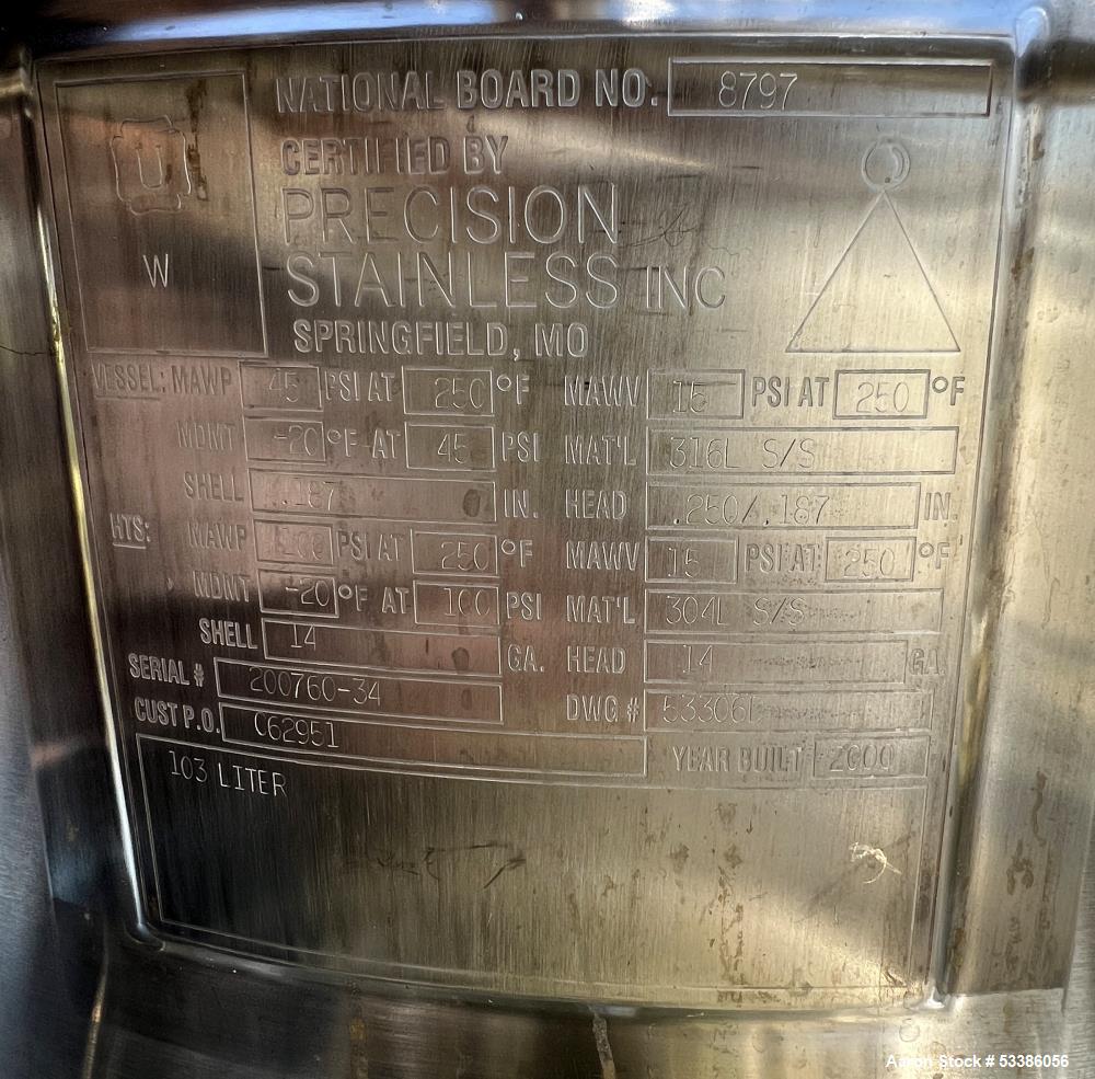Used Vertical Stainless Steel Jacketed Tank – 103 Liter