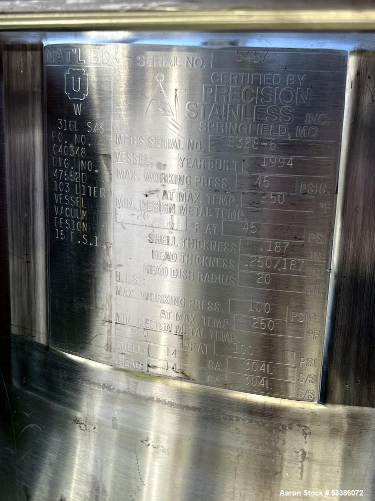 Used High-Performance Stainless Steel Jacketed Freeze/Thaw Tank