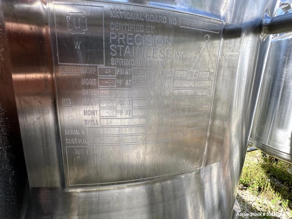 Used Precision Stainless 103 Liter / 27.2 Gallon Jacketed Tank