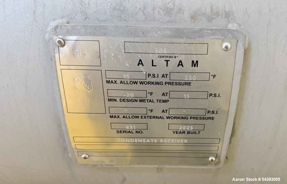 Used Altam Process Tank, Stainless steel,  Approximately 100 gallon.