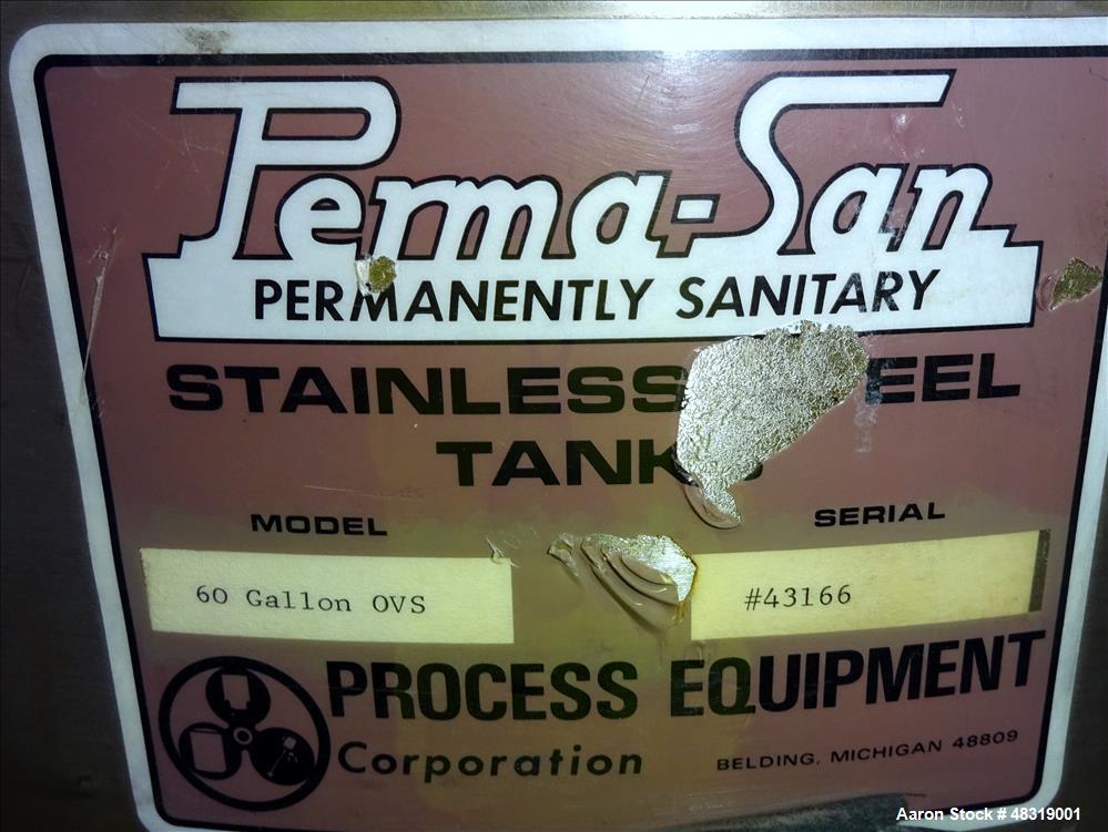 Used Perma-San Mix Tank, Model 60 Gallon OVS, 60 Gallon, 316 Stainless Steel, V
